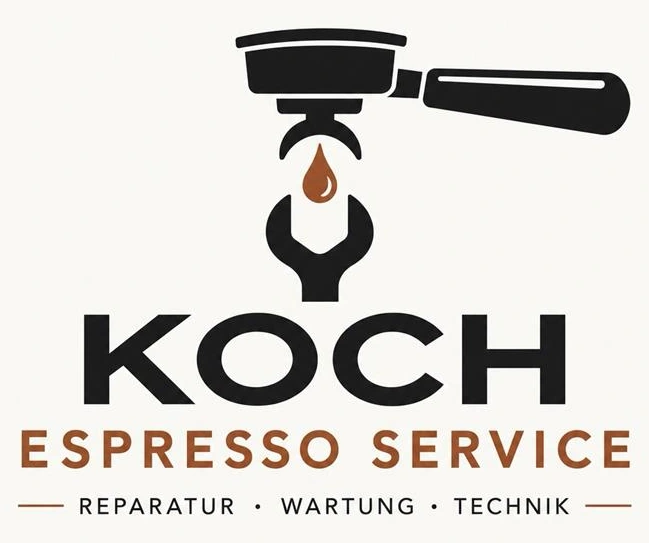 Original-Logo KOCH Espresso Service – Siebträger, Maulschlüssel und Kaffeetropfen